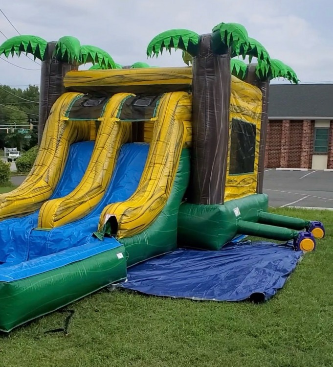 Tropical Oasis Bounce House/Dual slide combo (wet or dry)